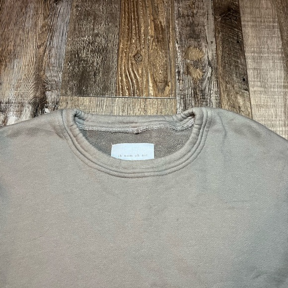 ih nom uh nit Army Green Crew Neck Sweatshirt Terry Lined Side Zip Size Large - Picture 3 of 6